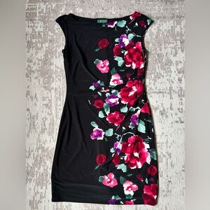 Lauren Ralph Lauren Black Dress with Rasberry and Purple Floral